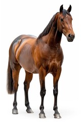 Obraz premium A brown horse stands on a white floor, perfect for equine-themed designs or illustrations