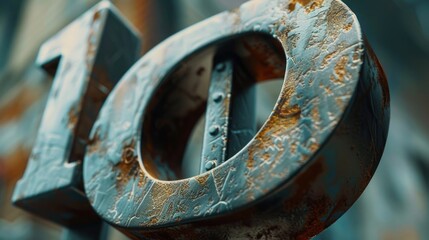 A close-up shot of a rusty metal sign displaying the number 10