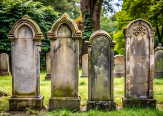 Fototapeta premium Antique Italian Church Entrance with Stone Cross in Old Cemetery