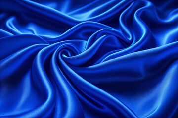 Obraz premium A close-up view of blue satin fabric, with its smooth and shiny texture captured in detail.