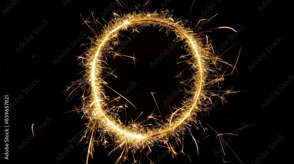 Poster a close-up shot of a sparkling firework against a dark background, perfect for use in editorial or c