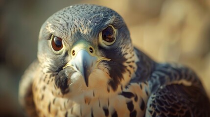 Close-up image of a bird of prey's face and feathers