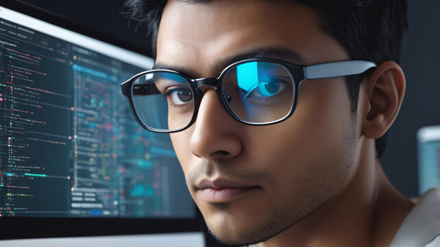 Financial Analyst Working on Computer with Multi-Monitor Workstation with Green Screen Chroma Key Mock Up Template and Real-Time Stock Charts. Businessman Works in Investment Bank Late in the Evening. - Powered by Adobe