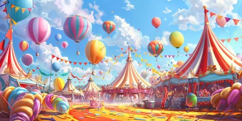 Obraz premium Colorful Circus with Hot Air Balloons