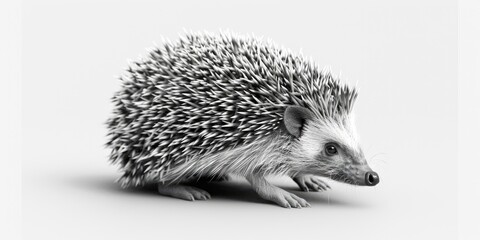 A close-up of a hedgehog's face in black and white, great for editorial or commercial use