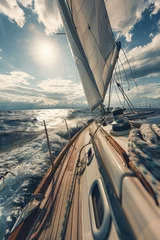 Fotobehang A sailboat sailing in the open ocean © Ева Поликарпова