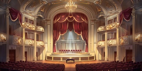 Obraz premium Luxurious Theater Hall with Red Curtains