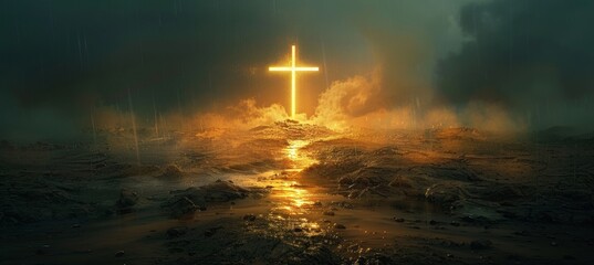 light drawing illustration. Christian cross from the edge 