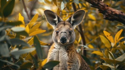 A close-up shot of a kangaroo sitting in a tree