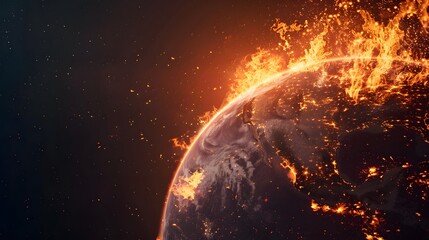 Fototapeta premium Earth burning in space, global warming
