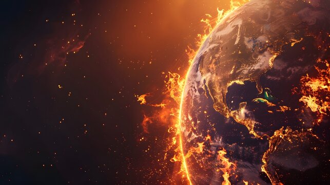 Earth burning in space, global warming