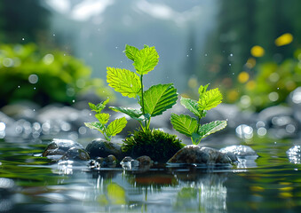 Naklejka premium A close-up of nature glacial lake plants growing at the water's edge