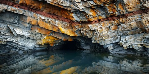 Closeup of vibrant rock formations sculpted by the sea. Concept Nature Photography, Coastal Landscapes, Close-up Shots, Textured Formations
