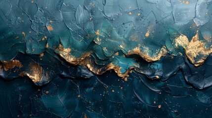 Fototapeta premium luxurious abstract painting, layers of indigo, emerald green, and gold brushstrokes form a lavish and chic abstract backdrop with rich textures