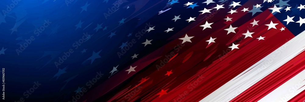 Poster vibrant red, white and blue background with stars in an american flag pattern generative ai