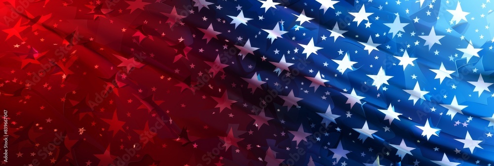 Poster vibrant red, white and blue background with stars in an american flag pattern generative ai