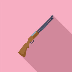 Classic pump shotgun laying on a pink background with a long shadow