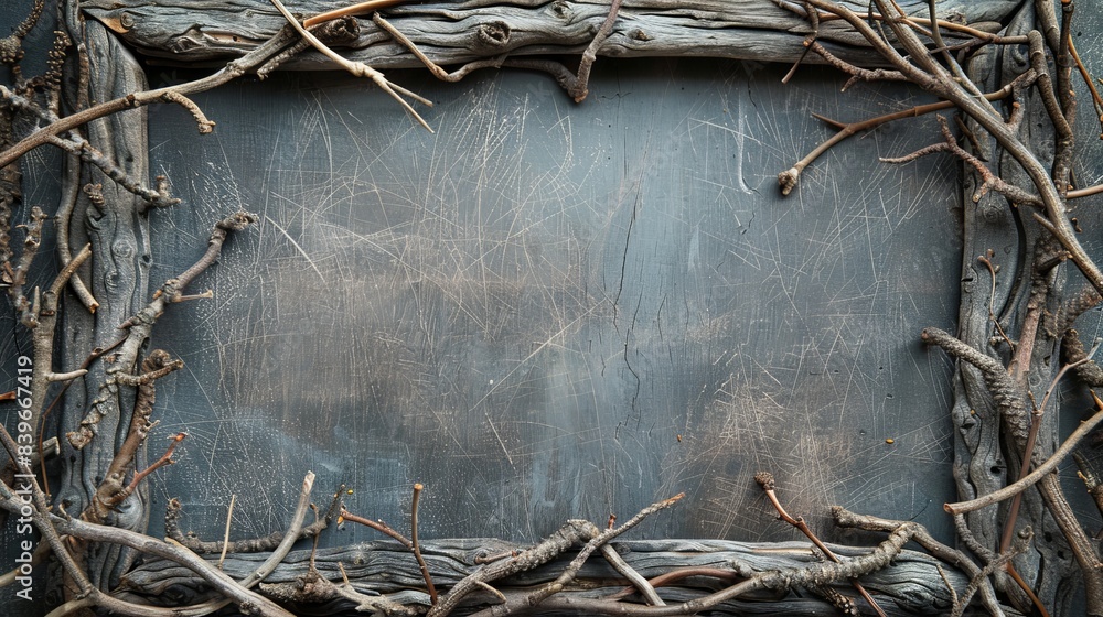 Wall mural frame made of dry branches.