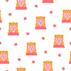 Kids different user profile. Seamless pattern. Pretty girl and boy. Young people. Vector drawing. Design ornaments.