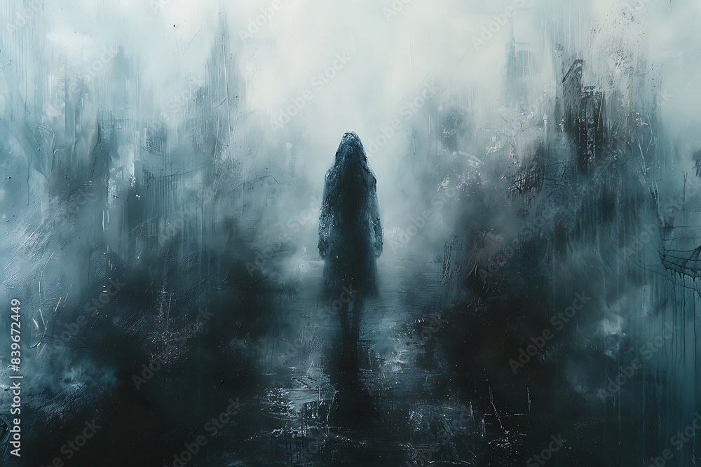 Poster uncertain horizons step into unknown minimalist piece capture essence of uncertainty wonder shadowy 