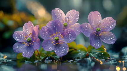 A close-up of nature woodland flowers blooming on the forest floor
