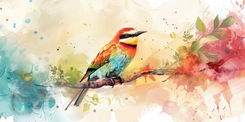 Colorful Bird in Artistic Watercolor Style