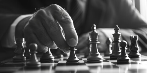 A person sitting at a table with a chess board, focused on making moves