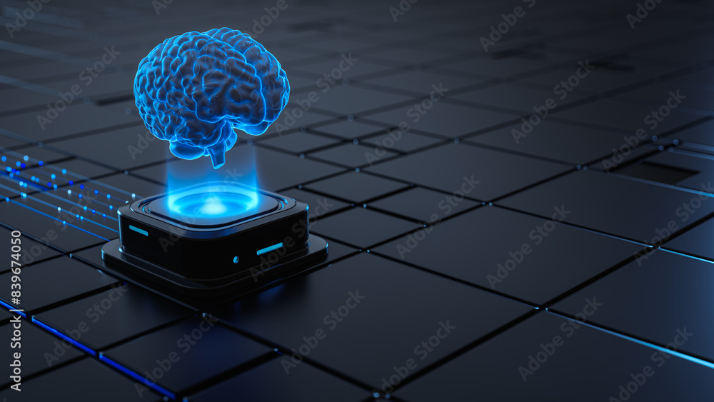 Poster digital brain hologram hud. artificial intelligence ai machine deep learning. business technology in