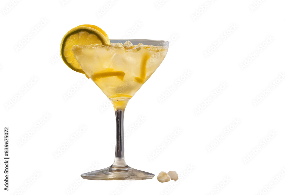 Poster cocktail with lemon isolated on transparent background cutout