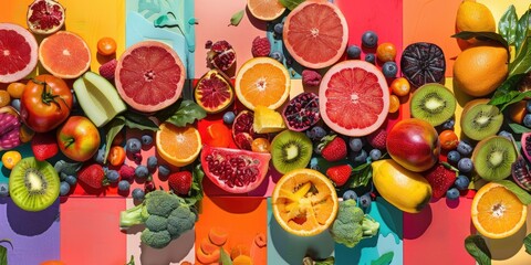 Vibrant Collage of Fresh Fruits and Vegetables