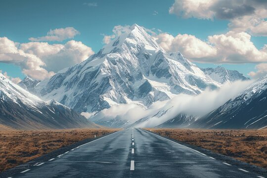 Road Leading to Snow-Capped Mountain Peak