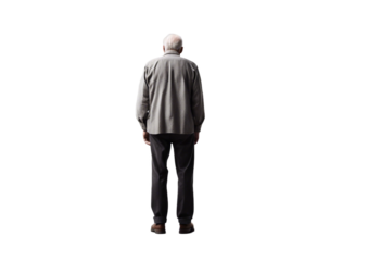 Old man back view isolated on transparent background cutout