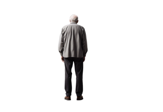 Old man back view isolated on transparent background cutout