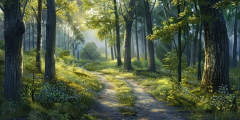 Fototapeta premium Peaceful Forest Trail in Sunlight