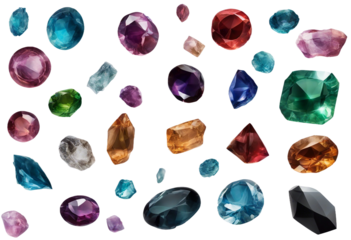 Collection of Gems Isolated on Transparent Background - High-Quality Cutouts for Jewelry and Design Projects