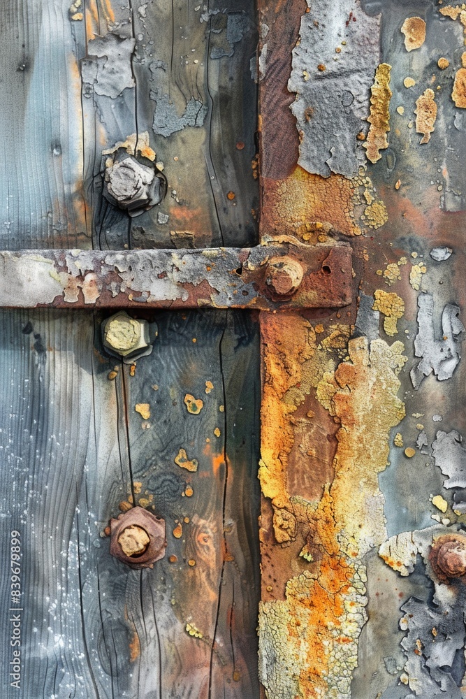 Poster old door with rusty latch and distressed surface