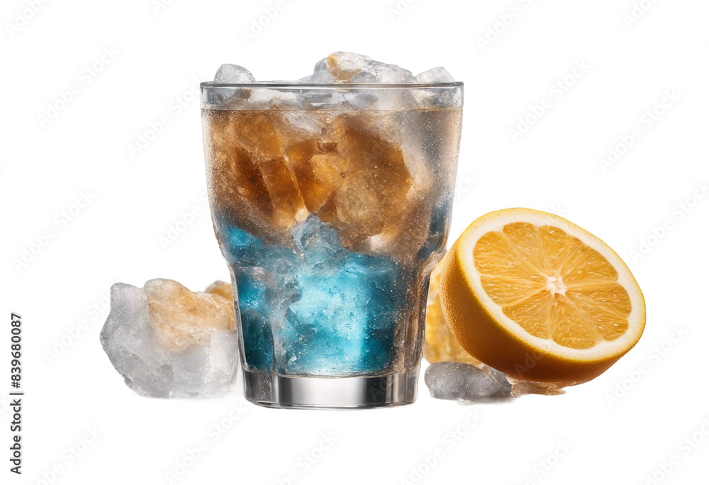 Poster soda with ice isolated on transparent background cutout