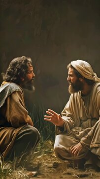 Jesus speaking to john predicting his betrayal by Judas from John 13:18&ndash;21. 4k video in smart phone 9:16 aspect ratio for prayer card.