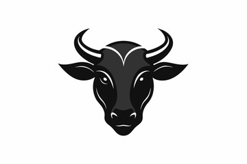 minimalist black cow head logo vector art illustration