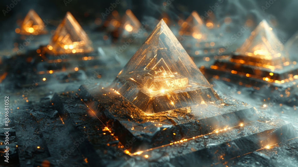 Poster futuristic pyramid designs, sophisticated, futuristic d pyramids add an intricate touch to any proje