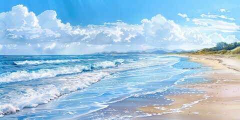 Fototapeta premium Sunny Beach with Rolling Waves