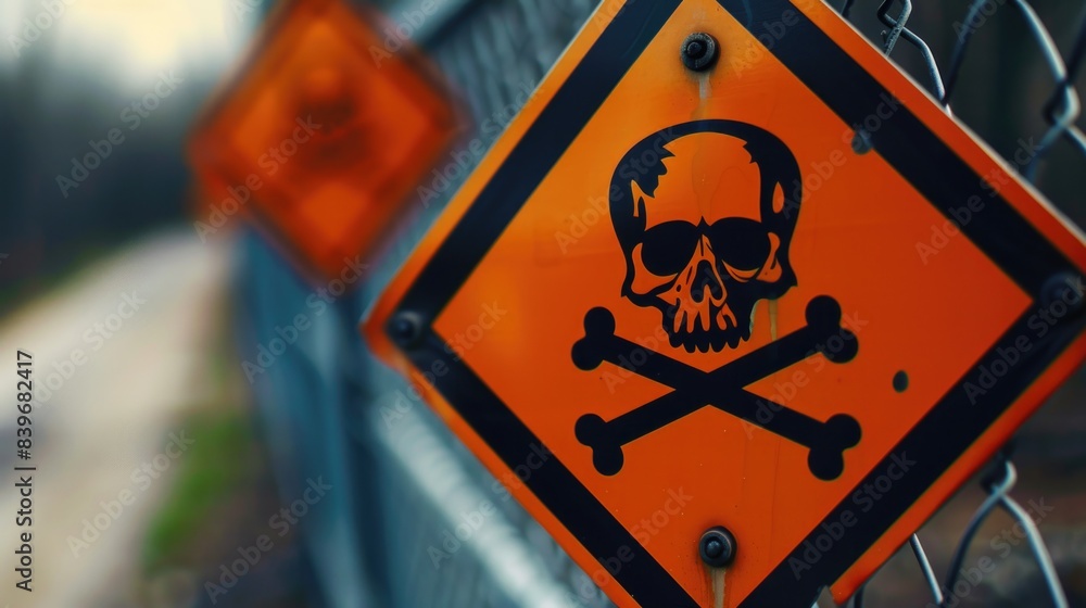 Aufkleber close up view of a sign featuring a skull design, often used as a warning or caution symbol