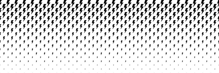 horizontal halftone of black thunderbolt design for pattern and background.