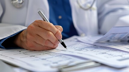 Doctor checking marks on a medical survey, capturing the importance of thorough documentation in healthcare. Perfect for medical and healthcare-related visuals