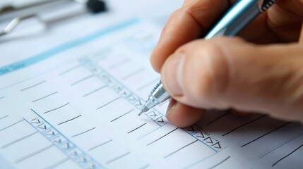 Doctor filling out medical survey paperwork and marking checkboxes, emphasizing the importance of accurate healthcare documentation. Perfect for medical and healthcare themes