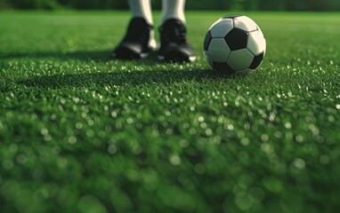 Fototapeta premium Close-Up of Soccer Ball on a Lush Green Field