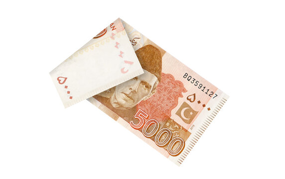 5000 Five Thousand Rupees Pakistani Currency Bank note folded isolated on a white background