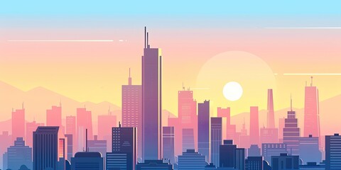 Fototapeta premium Pastel Sunset Over Urban Skyline