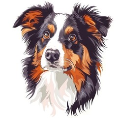 Fototapeta premium Cartoon sketch of black tricolor australian shepherd dog portrait icon on white background