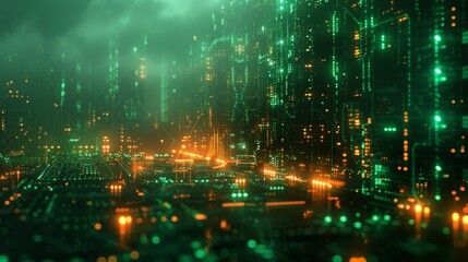 Fototapeta premium neon tech atmosphere, abstract design with silver and green neon lights on a digital background, evoking technology and inspiration in a futuristic style